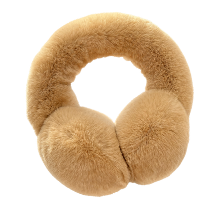 Camel genuine Rex rabbit fur adjustable earmuffs, transparent product view