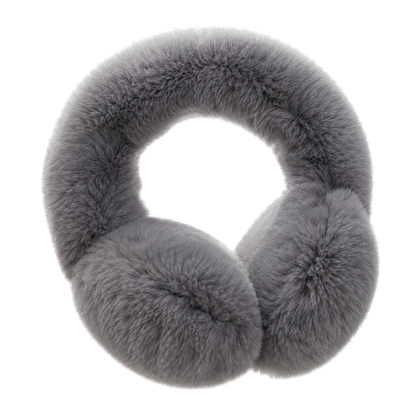 Charcoal Gray genuine Rex rabbit fur adjustable earmuffs, transparent product view
