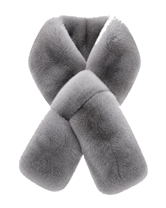 Chinchilla blue gradient genuine Rex rabbit fur crossover scarf on a transparent background