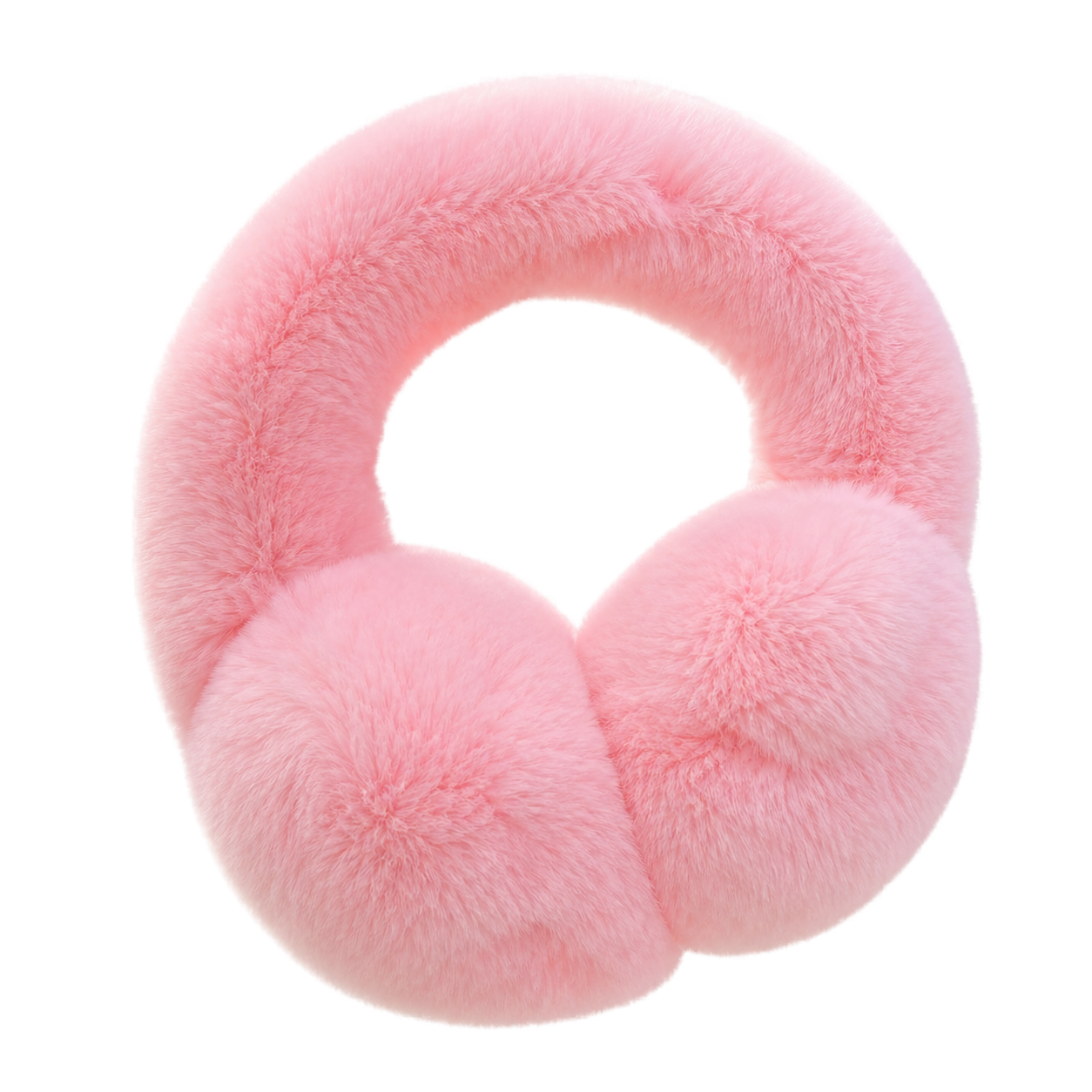 Classic Pink genuine Rex rabbit fur adjustable earmuffs, transparent product view