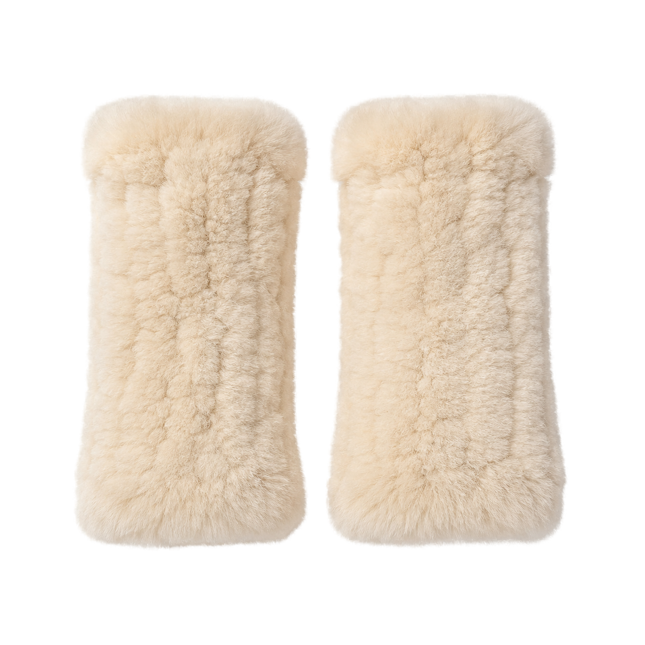 Cream Beige genuine Rex rabbit fur fingerless mittens, transparent product view
