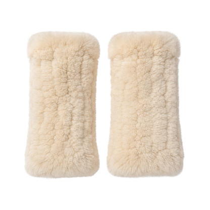 Cream Beige genuine Rex rabbit fur fingerless mittens, transparent product view