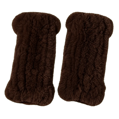 Deep Sable Brown genuine Rex rabbit fur fingerless mittens, transparent product view
