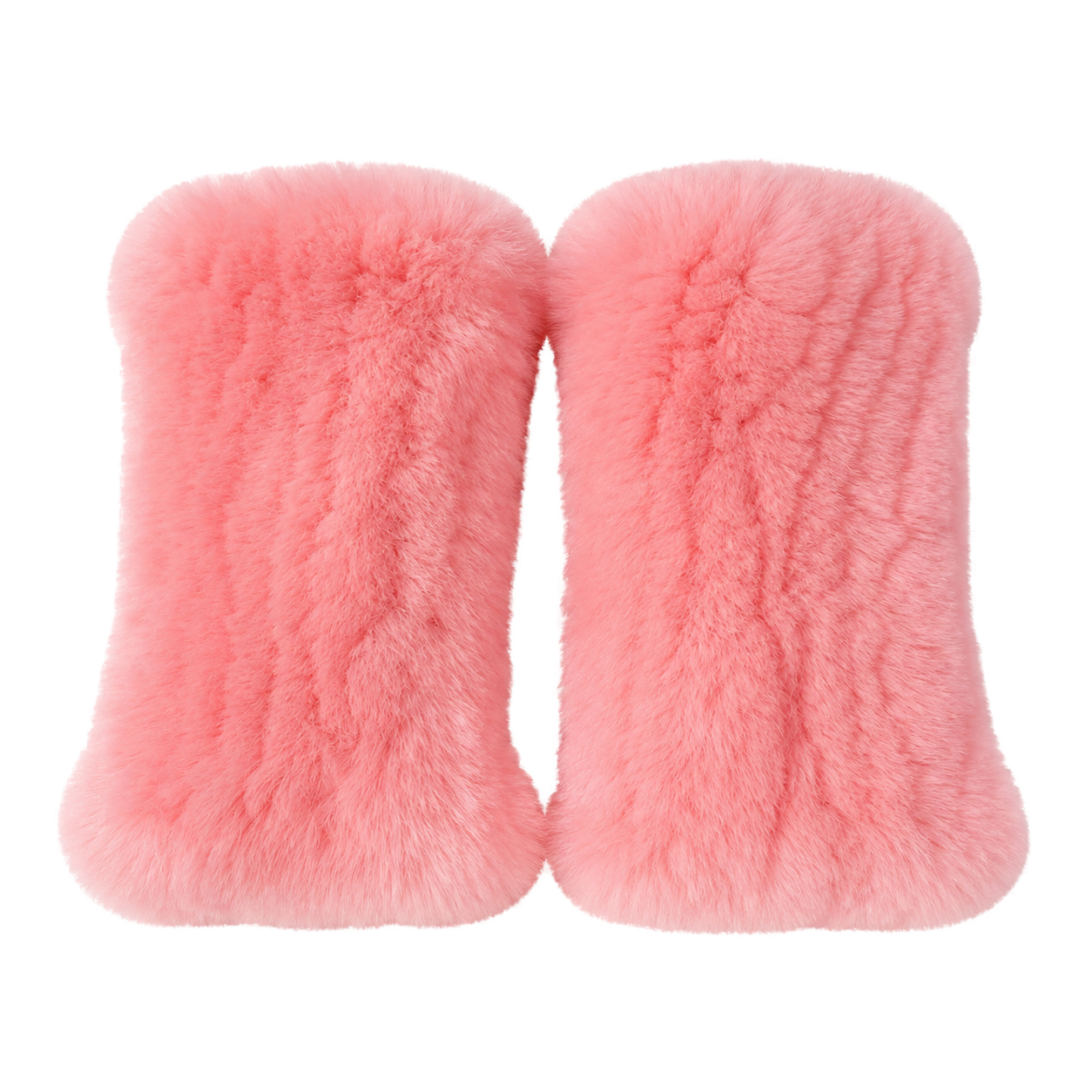 Dusty Rose genuine Rex rabbit fur fingerless mittens, transparent product view
