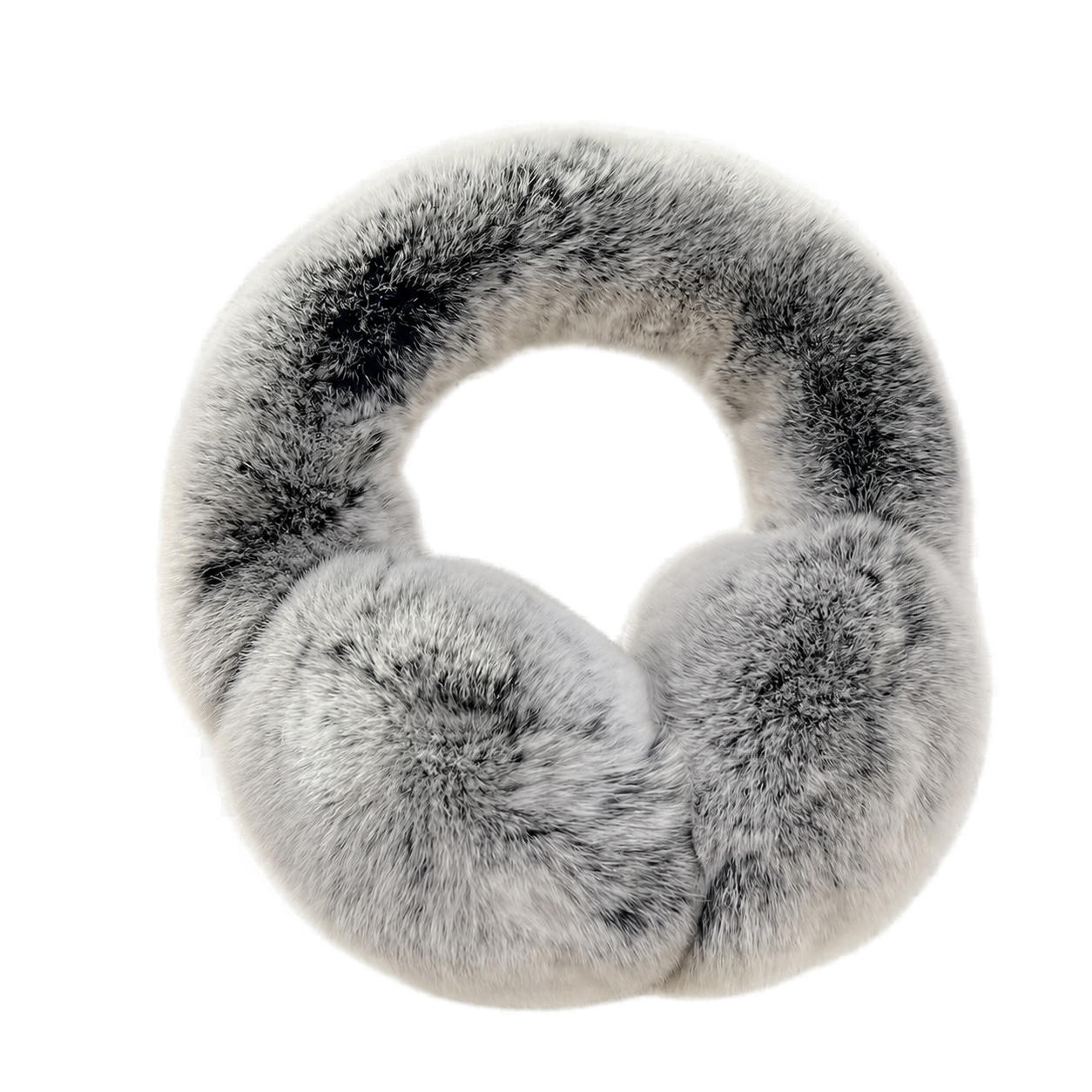 Frosted Gray genuine Rex rabbit fur adjustable earmuffs, transparent product view