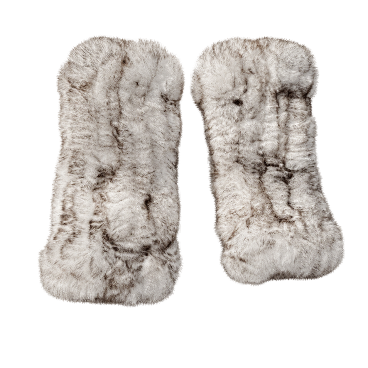 Frosted Silver genuine Rex rabbit fur fingerless mittens, transparent product view