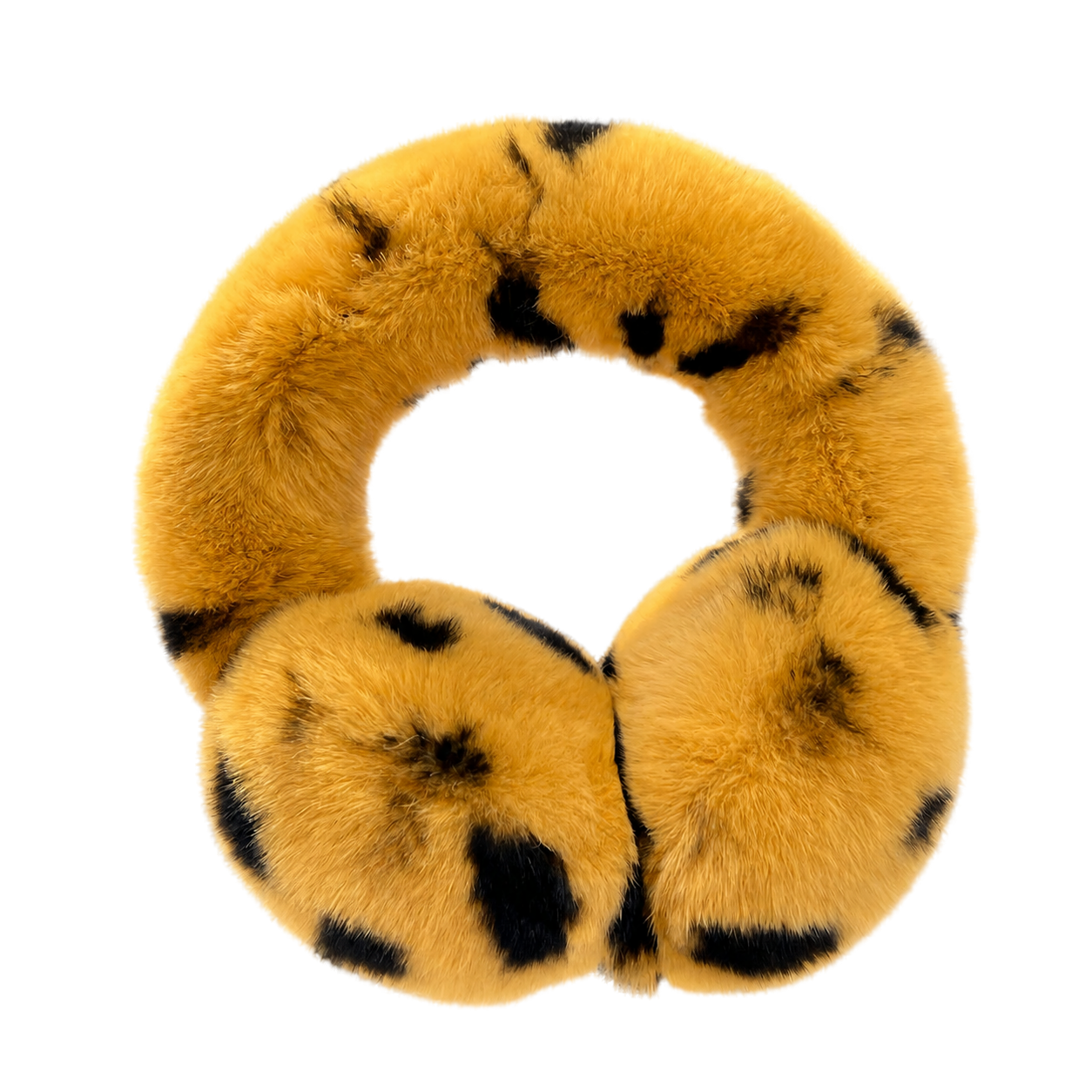 Golden Leopard genuine Rex rabbit fur adjustable earmuffs, transparent product view