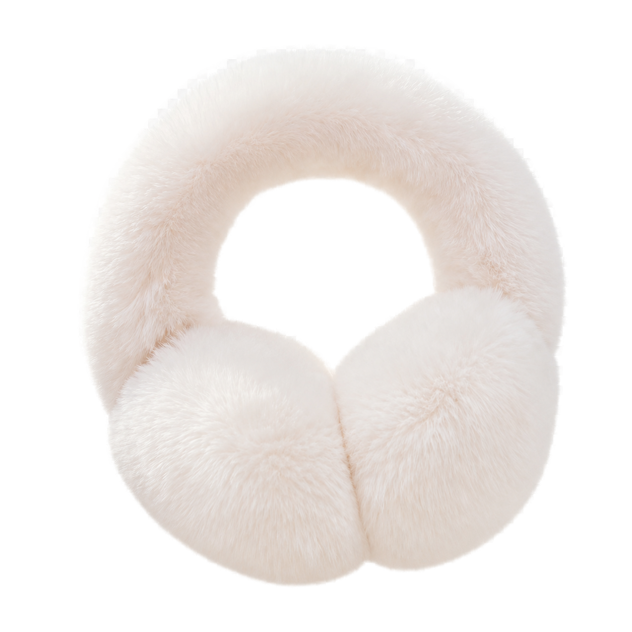 Ivory White genuine Rex rabbit fur adjustable earmuffs, transparent product view