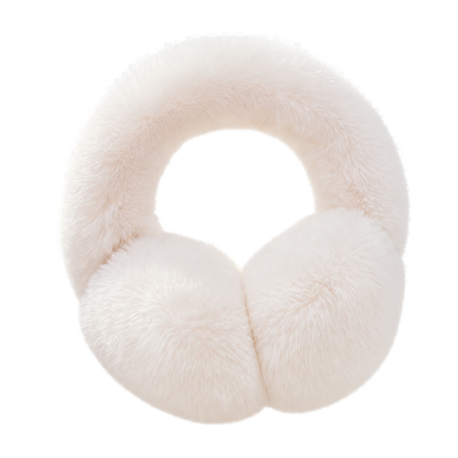 Ivory White genuine Rex rabbit fur adjustable earmuffs, transparent product view
