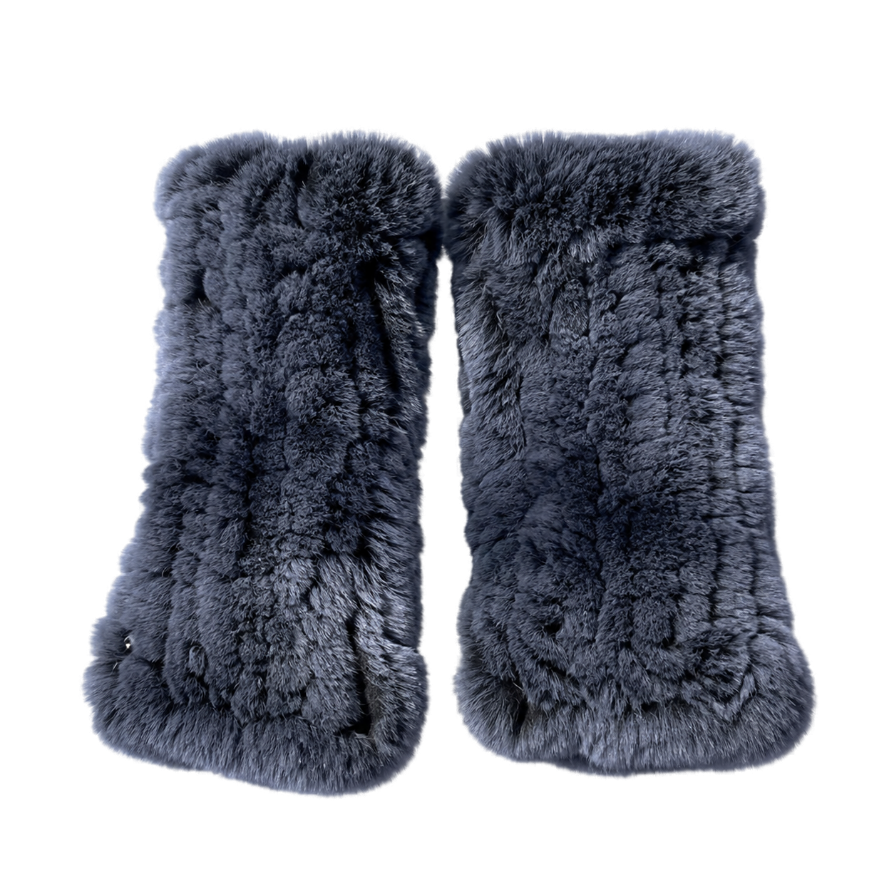 Midnight Navy genuine Rex rabbit fur fingerless mittens, transparent product view