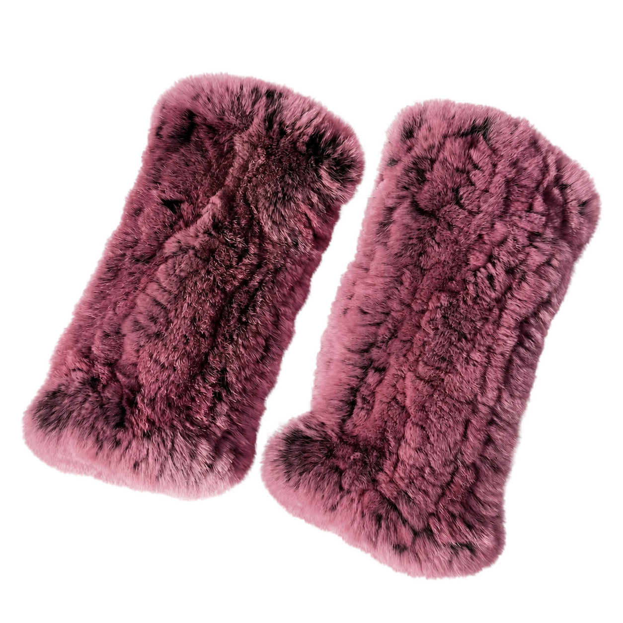 Mulberry genuine Rex rabbit fur fingerless mittens, transparent product view