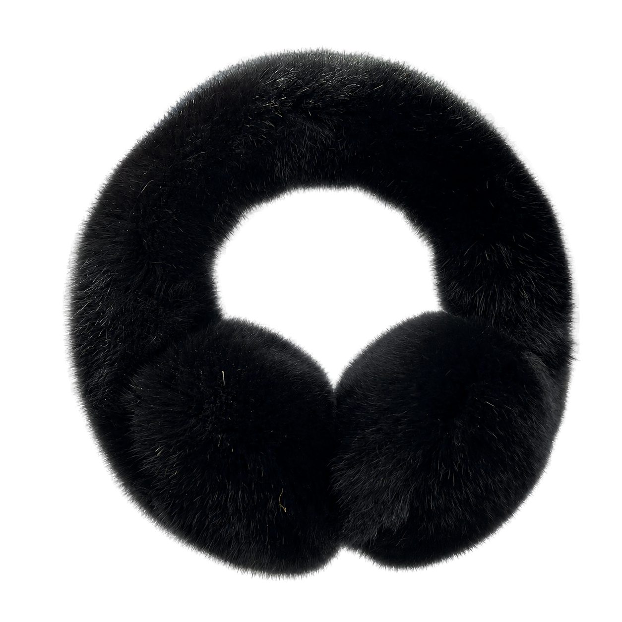 Natural Black genuine Rex rabbit fur adjustable earmuffs, transparent product view