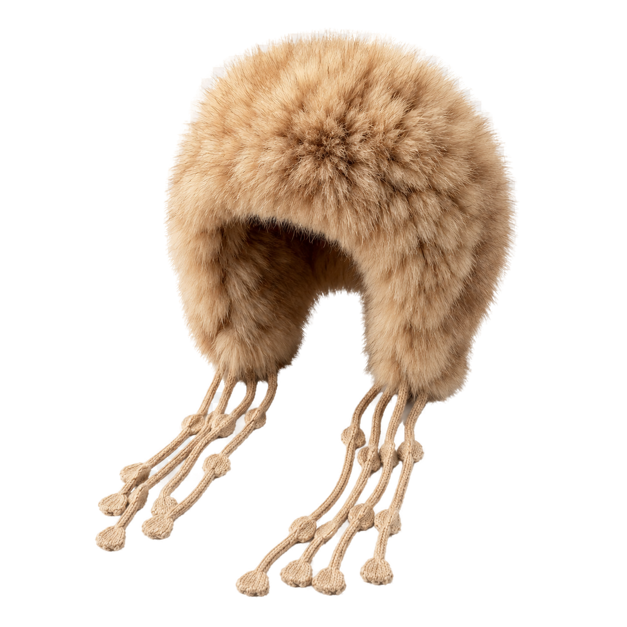 Natural Sable genuine sable fur earflap hat, transparent angled product view