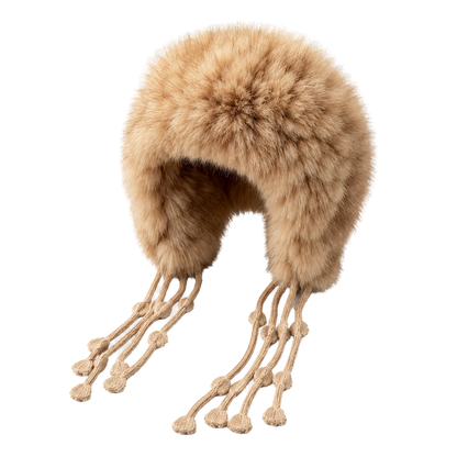 Natural Sable genuine sable fur earflap hat, transparent angled product view