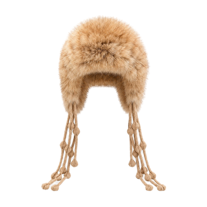 Natural Sable genuine sable fur earflap hat, transparent front product view