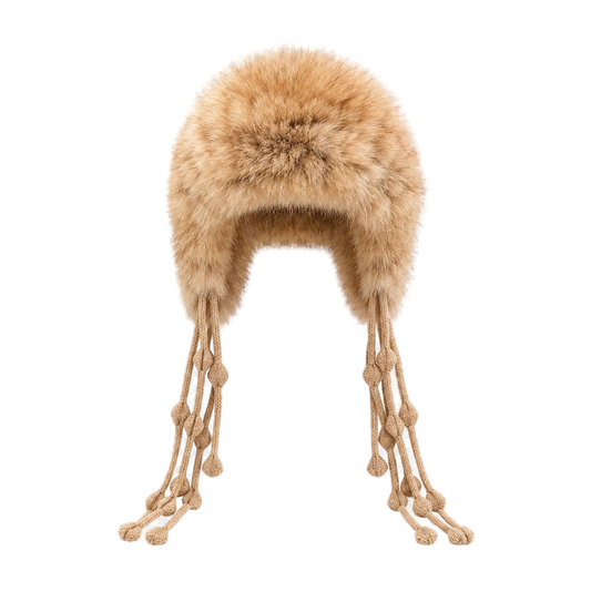 Natural Sable genuine sable fur earflap hat, transparent front product view