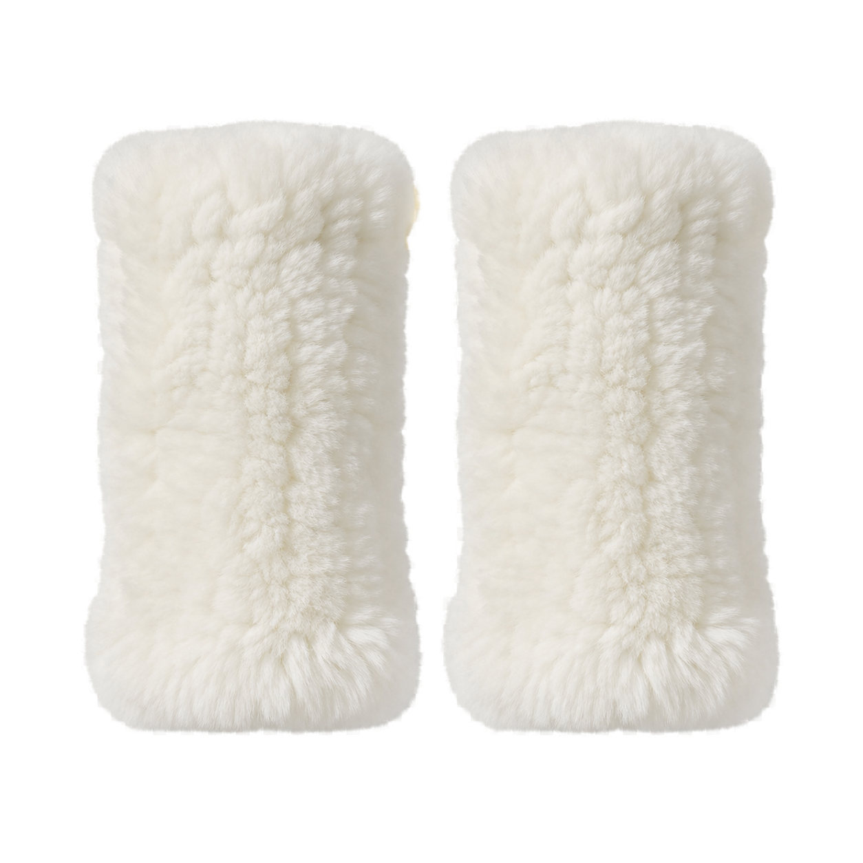 Natural White genuine Rex rabbit fur fingerless mittens, transparent product view