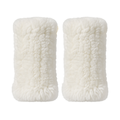 Natural White genuine Rex rabbit fur fingerless mittens, transparent product view