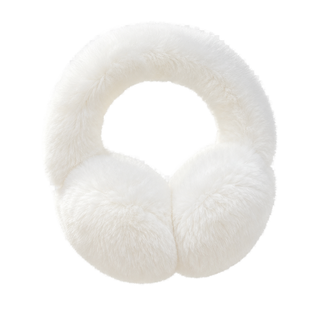 Natural White genuine Rex rabbit fur adjustable earmuffs, transparent product view