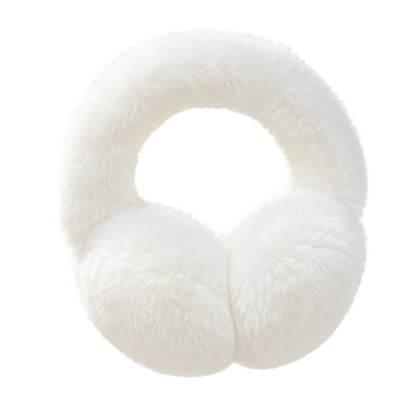Natural White genuine Rex rabbit fur adjustable earmuffs, transparent product view