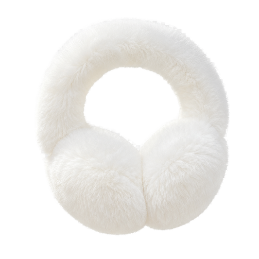 Natural White genuine Rex rabbit fur adjustable earmuffs, transparent product view