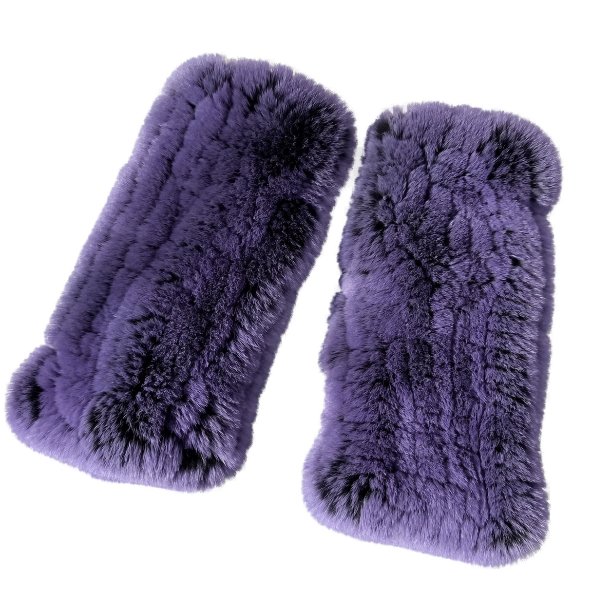 Plum Purple genuine Rex rabbit fur fingerless mittens, transparent product view