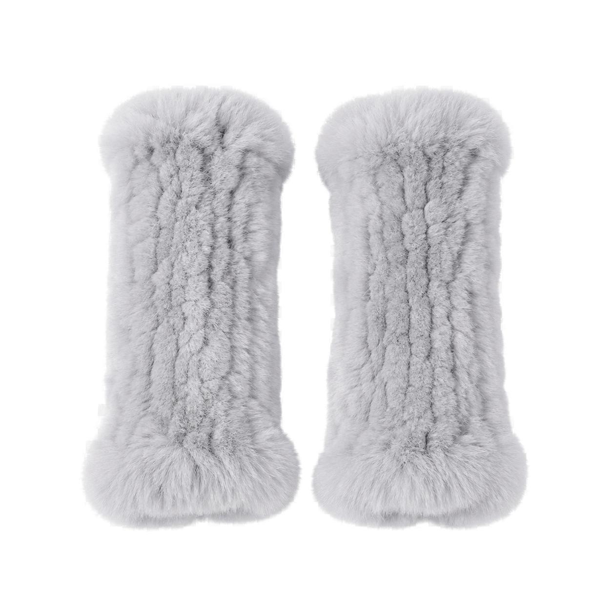 Silver Gray genuine Rex rabbit fur fingerless mittens, transparent product view