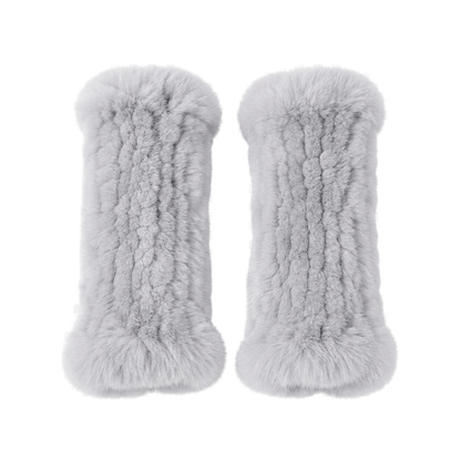 Silver Gray genuine Rex rabbit fur fingerless mittens, transparent product view