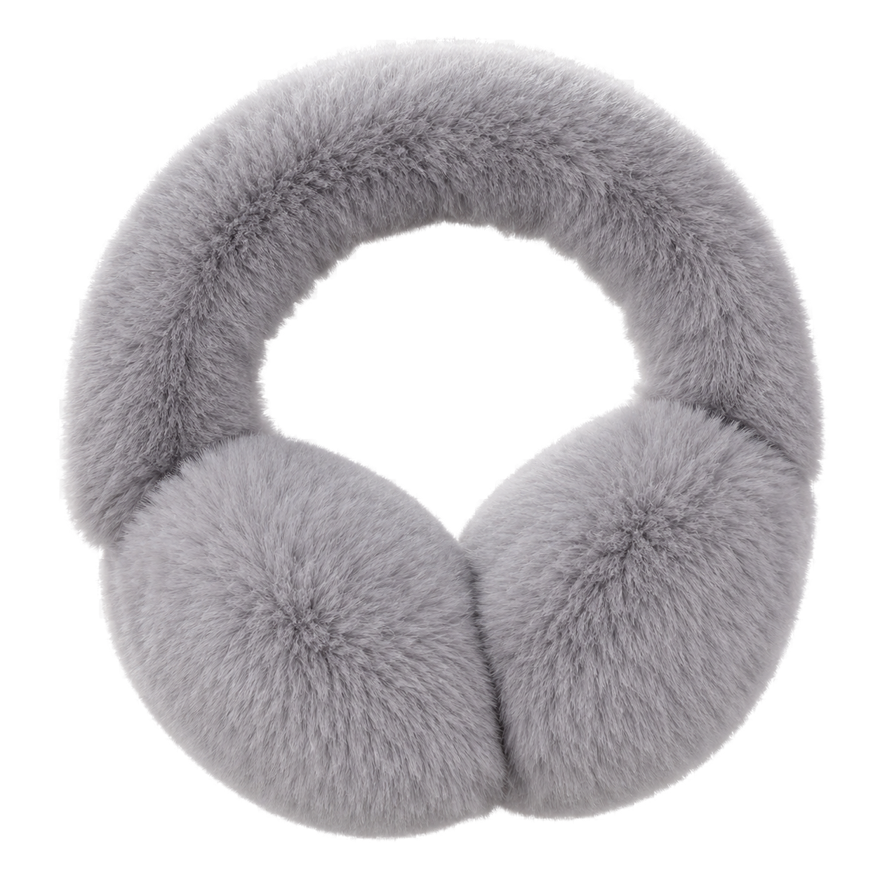 Silver Gray genuine Rex rabbit fur adjustable earmuffs, transparent product view