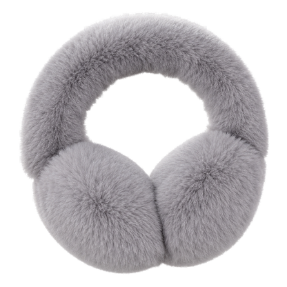 Silver Gray genuine Rex rabbit fur adjustable earmuffs, transparent product view