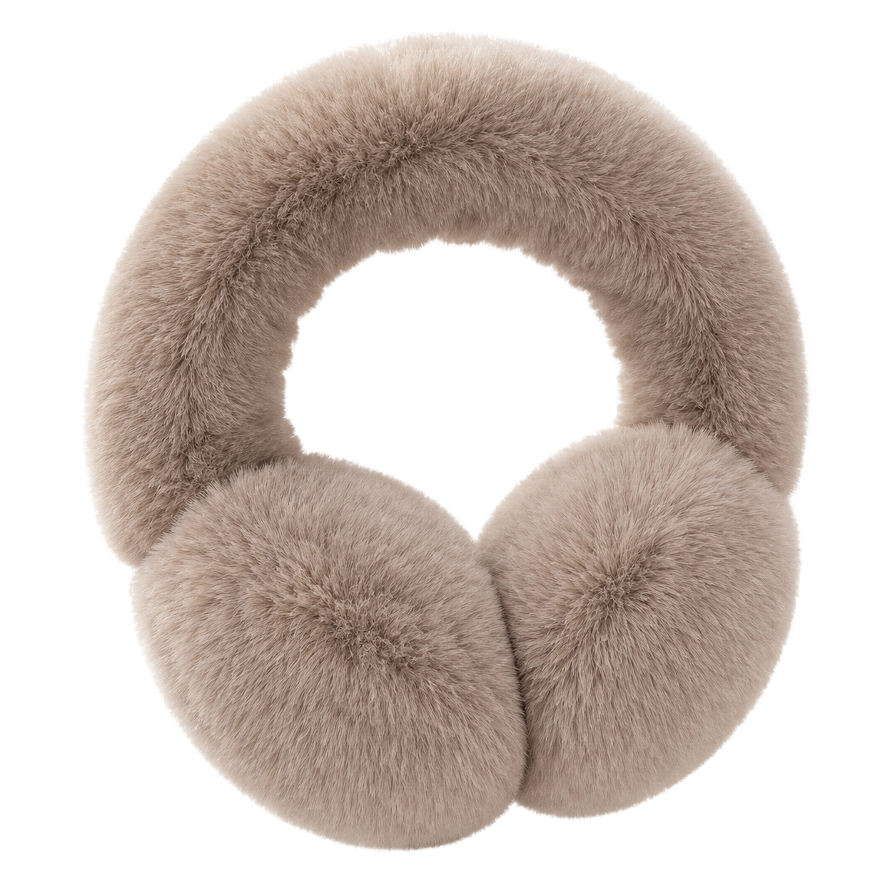 Taupe genuine Rex rabbit fur adjustable earmuffs, transparent product view