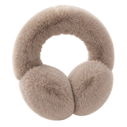 Taupe genuine Rex rabbit fur adjustable earmuffs, transparent product view