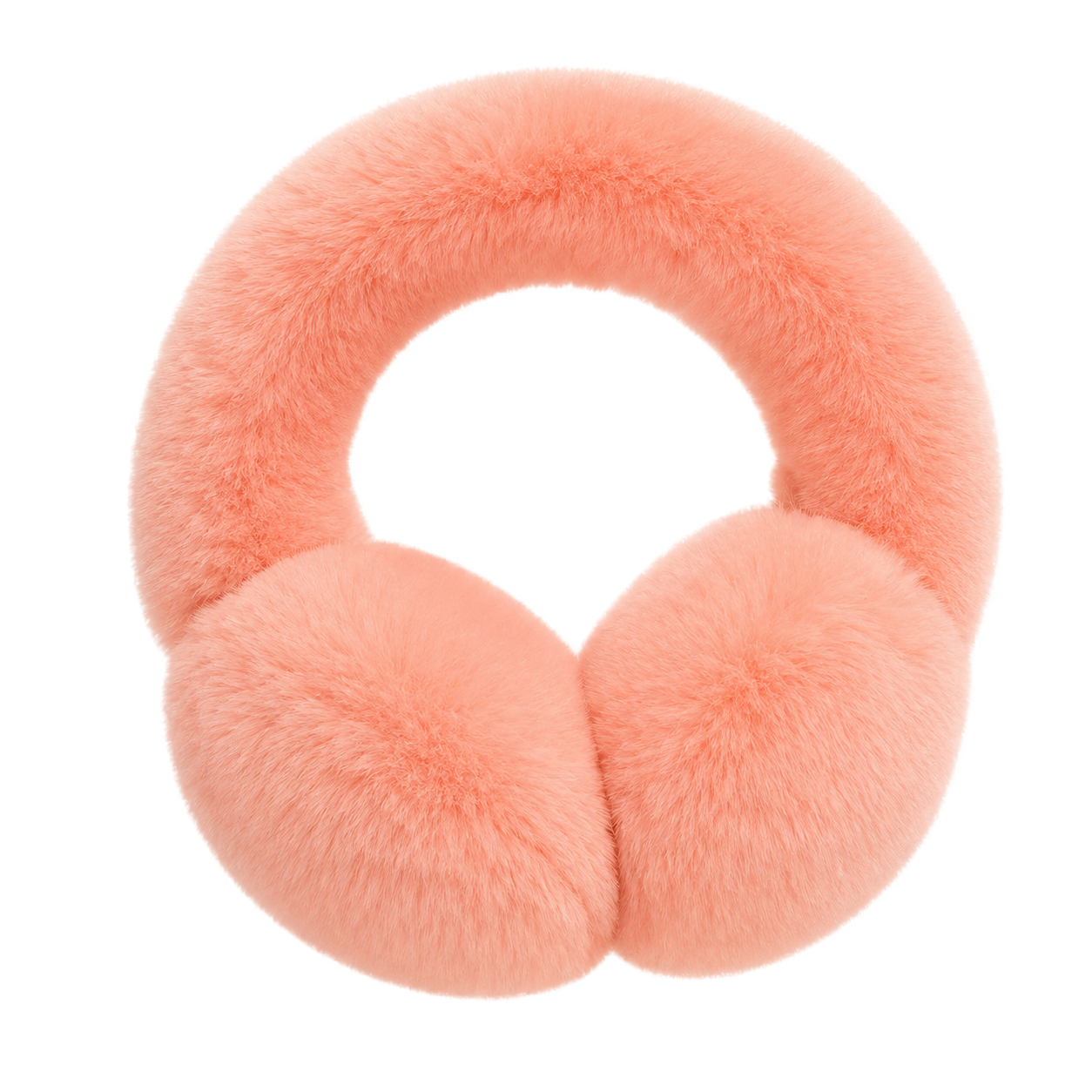 Warm Coral genuine Rex rabbit fur adjustable earmuffs, transparent product view