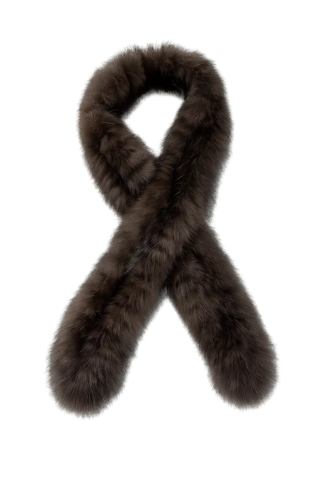 Dark Brown genuine sable fur mini pull-through scarf, front product view