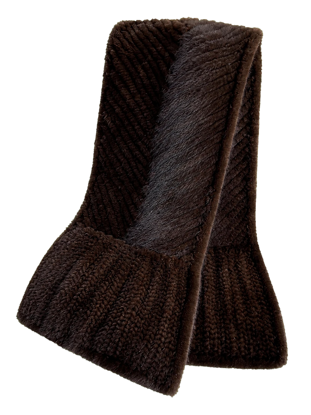 Dark Brown genuine mink fur knitted long winter scarf