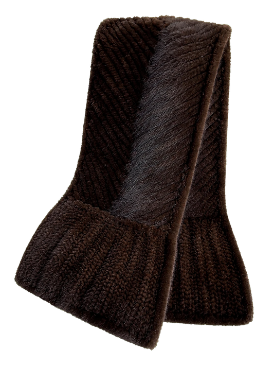 Dark Brown genuine mink fur knitted long winter scarf