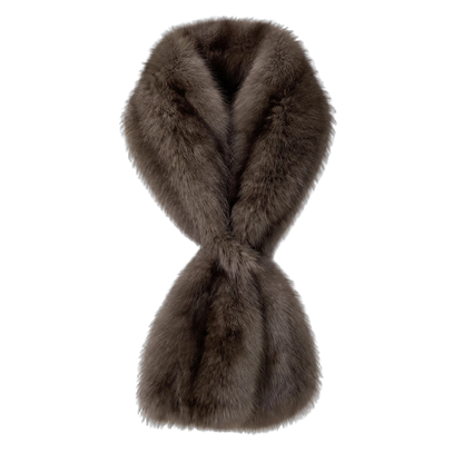 Deep Mocha Brown supplier-described sable fur rectangular scarf on a transparent background