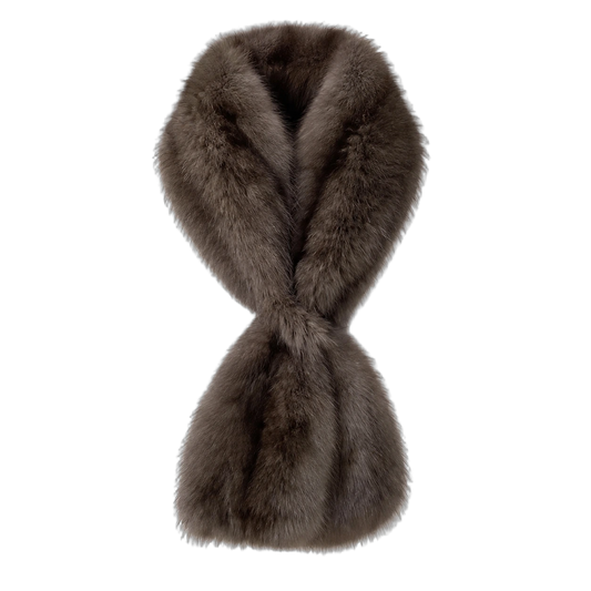 Deep Mocha Brown supplier-described sable fur rectangular scarf on a transparent background