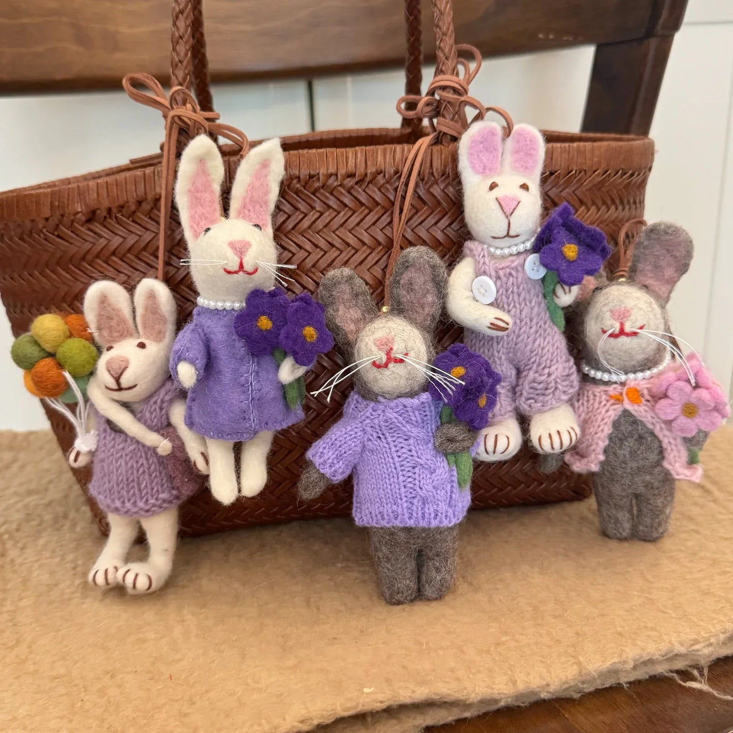 Handmade wool felt rabbit bag charm collection