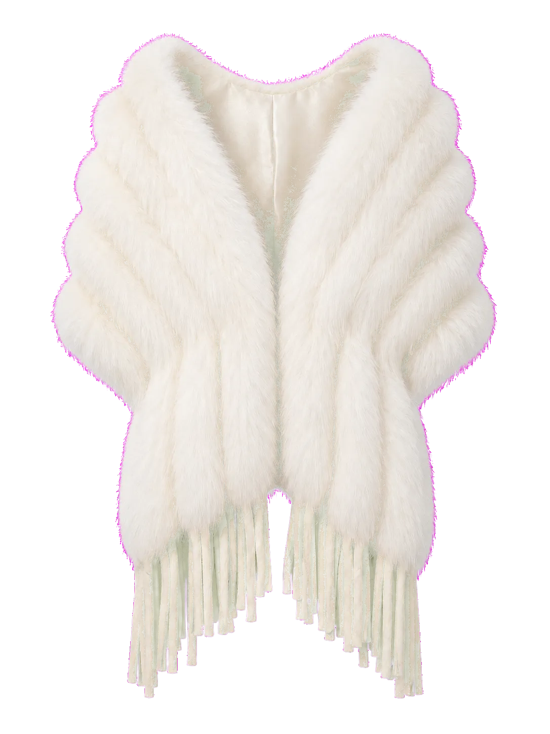 Ivory Beige genuine fox fur fringed evening shawl isolated on a transparent background