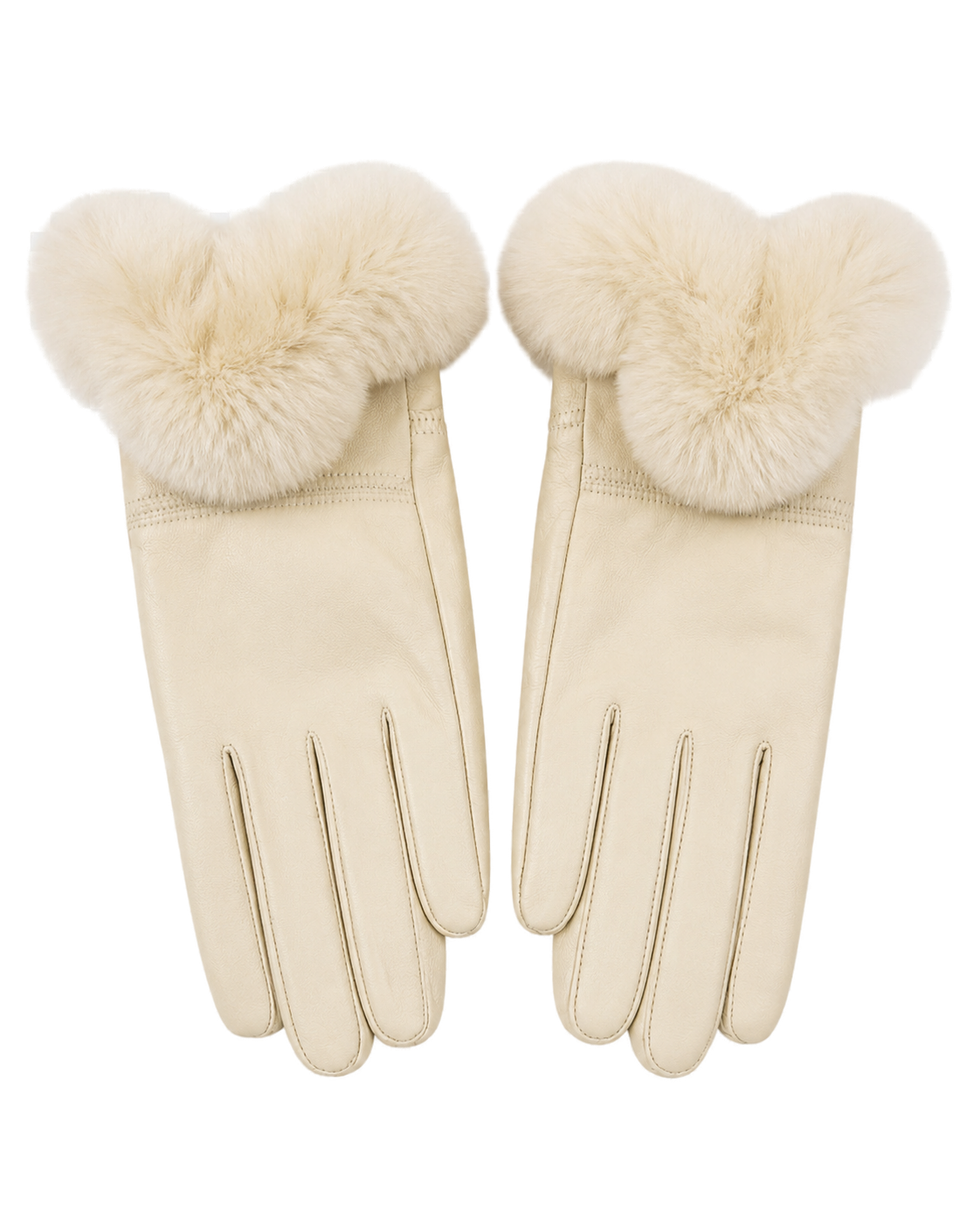 Ivory women's sheepskin leather gloves with genuine Rex rabbit fur cuffs