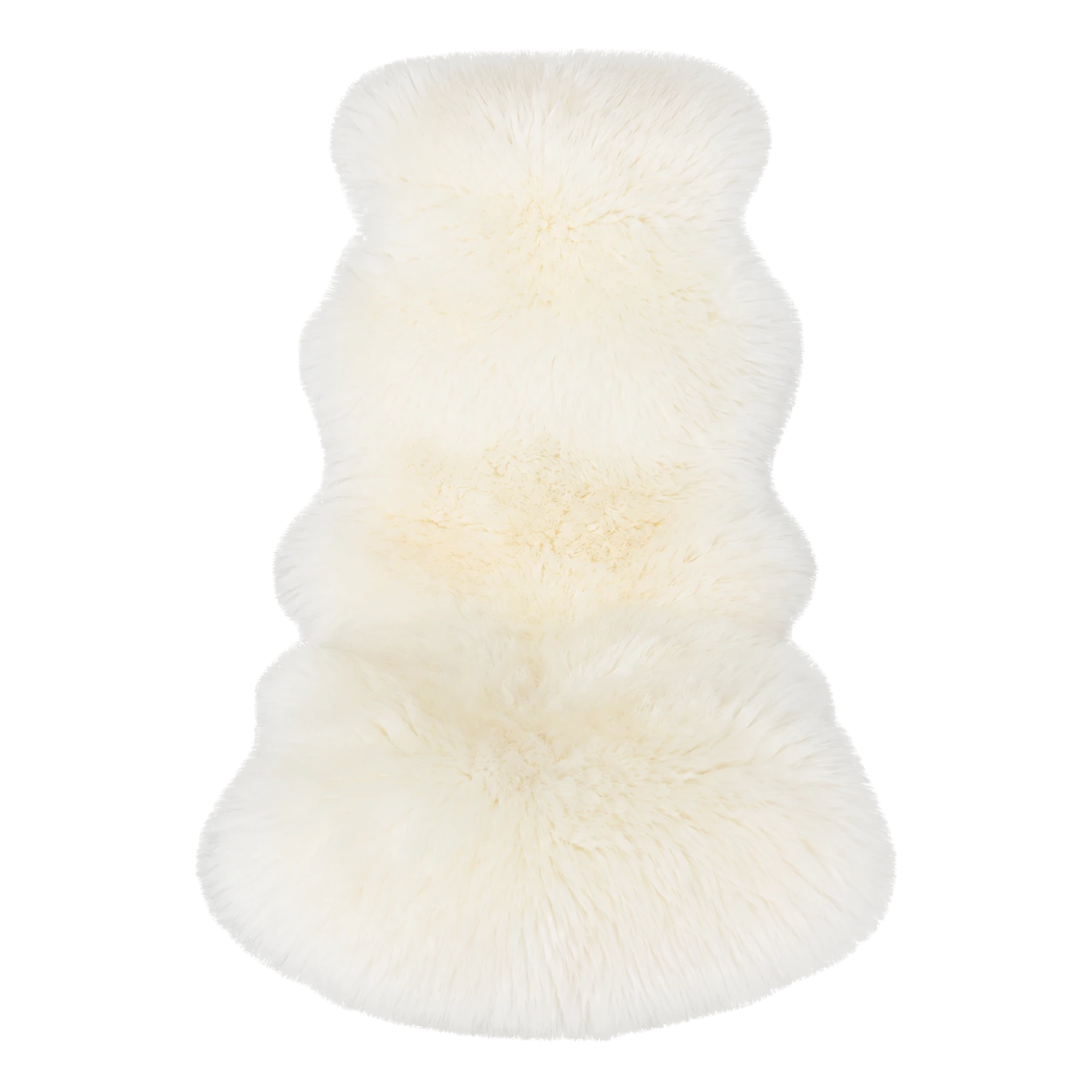 Ivory White genuine Australian long-wool sheepskin irregular rug on transparent background