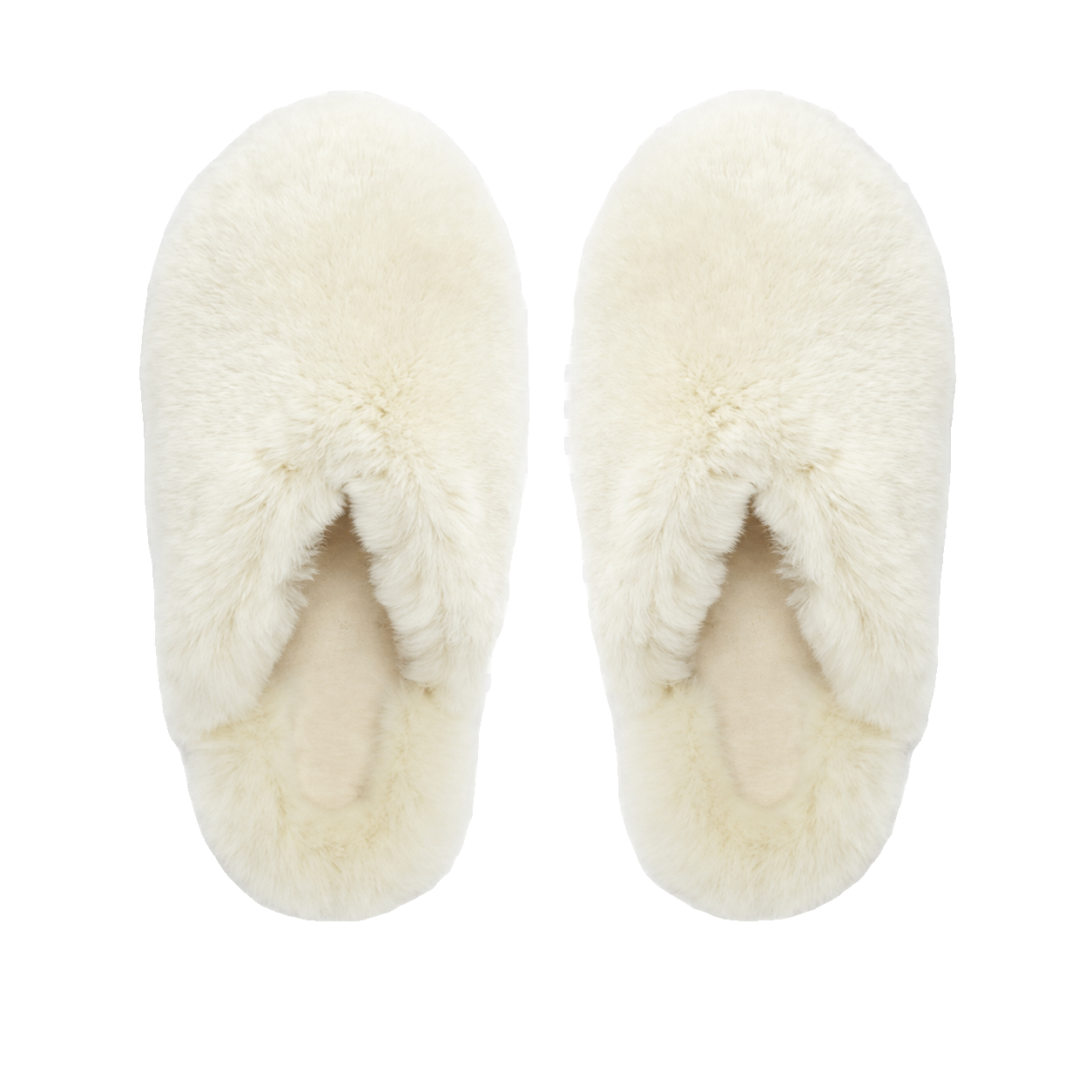 Ivory White genuine rabbit fur closed-toe house slippers on a transparent background