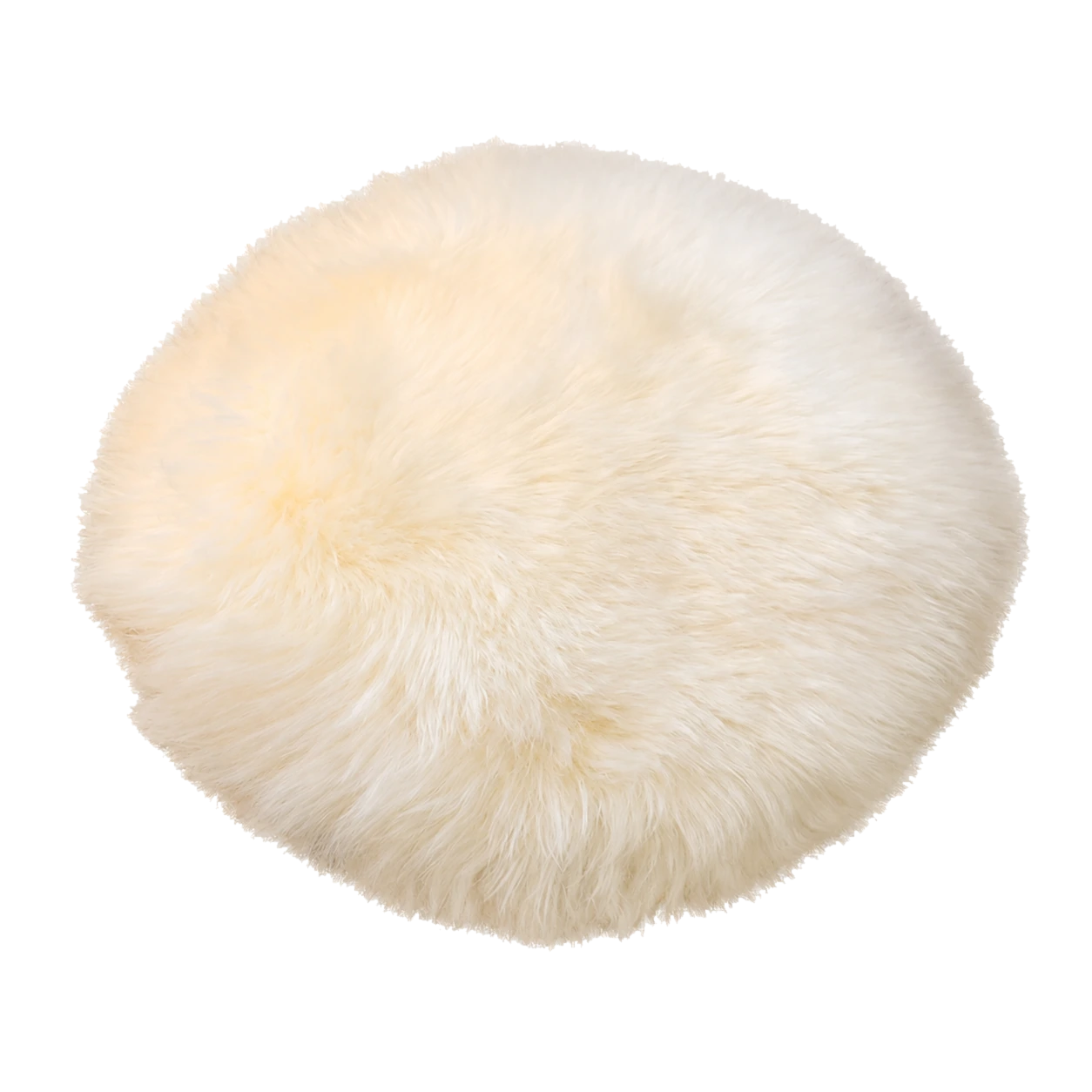 Ivory White genuine long-wool sheepskin round chair pad on transparent background