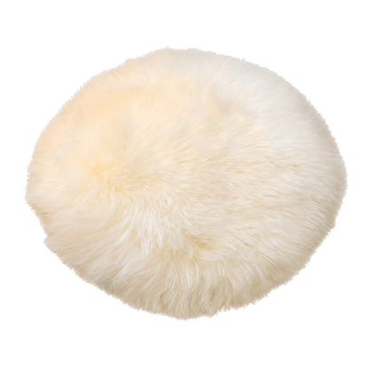 Ivory White genuine long-wool sheepskin round chair pad on transparent background