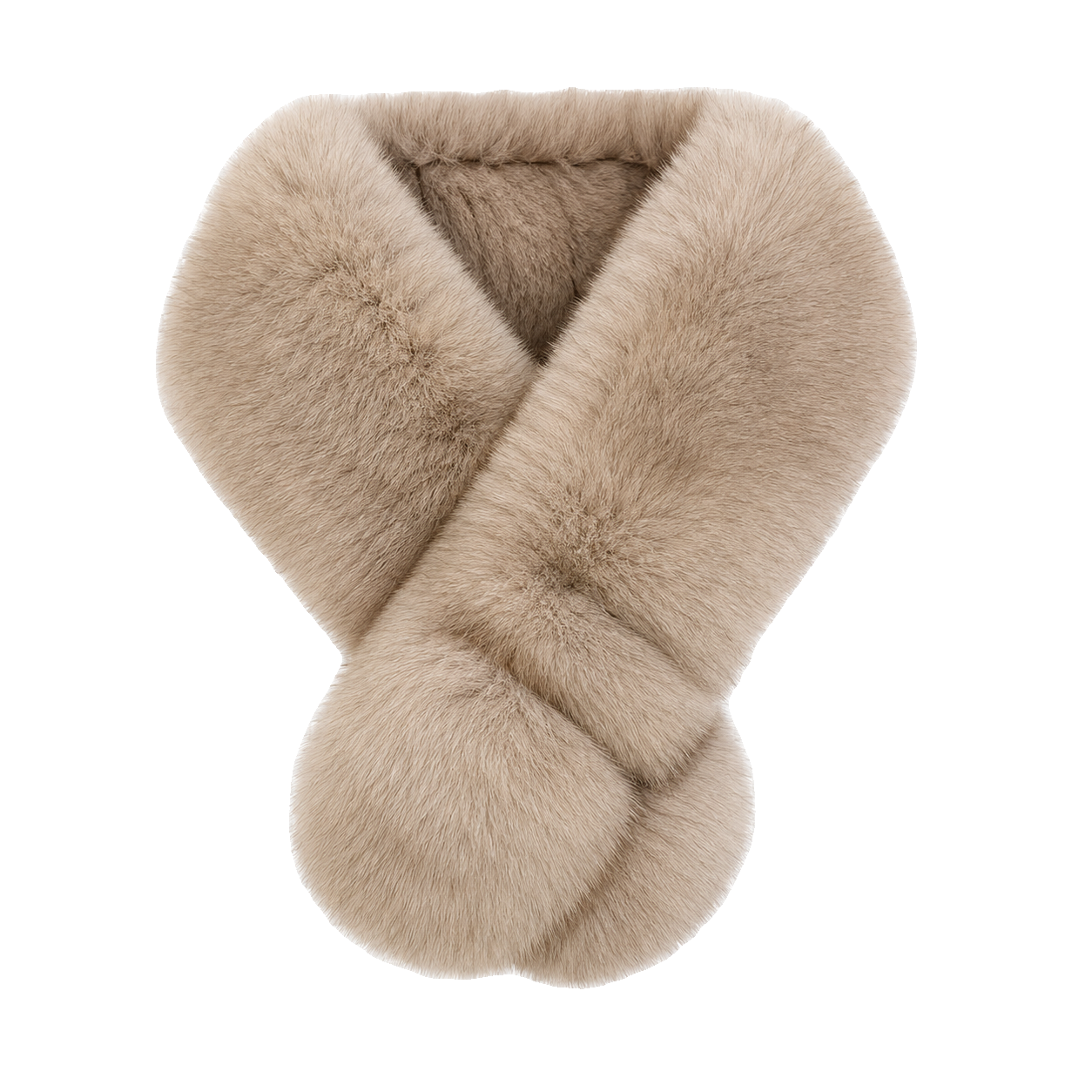 Light Taupe Two-Tone genuine fox and Rex rabbit fur V-scarf on a transparent background