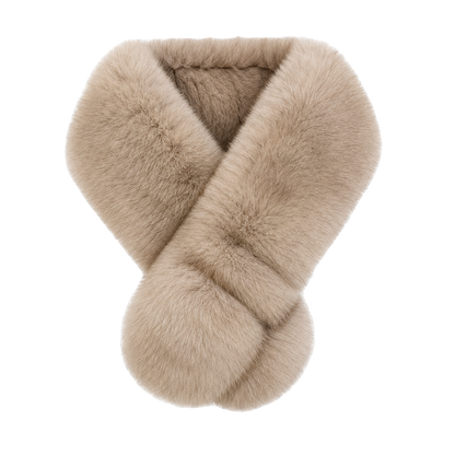 Light Taupe Two-Tone genuine fox and Rex rabbit fur V-scarf on a transparent background