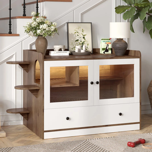 Cat Litter Box Enclosure, Hidden Cat Litter Box Furniture with Drawer and Stairs, Wooden Cat House Washroom for Bedroom,Cat Cabinet Side Table for – view 1