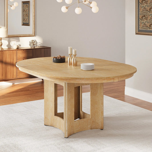 Farmhouse Extendable Round Dining Table with 16inch Removable Leaf for Small Places, Natural – view 1