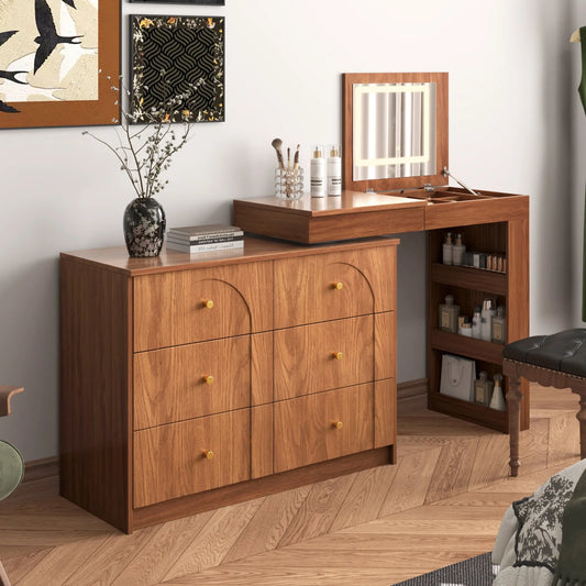 Vanity Desk with Mirror and Lights, Makeup Vanity Table with Flip-Top Tabletop and Storage 7 Drawers, 9 Compartments, 3 Shelves, 3 Color Modes – view 1